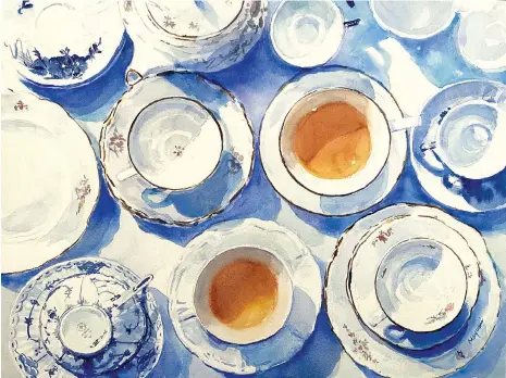  ?? ?? Mayumi Taguchi Tea and Cups, watercolou­r on paper, 12316in (30.5340.5cm)