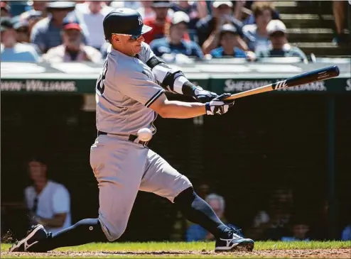  ?? Phil Long / Associated Press ?? The Yankees’ Josh Donaldson misses a pitch by Guardians pitcher Triston McKenzie during the sixth inning Sunday.