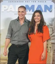  ?? RAFIQ MAQBOOL / ASSOCIATED PRESS ?? Bollywood actor Akshay Kumar and Radhika Apte pose for the media during the song launch of their film Pad Man in Mumbai, India, in December.