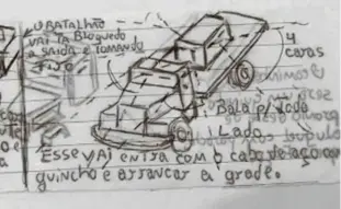  ?? Reprodução ?? Detalhes do plano a ser executado pela facção criminosa que atua no país; desenho foi apreendido em junho e previa o uso de um caminhão guincho