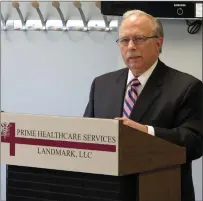  ?? Photo by Joseph B. Nadeau ?? Landmark Medical Center President and CEO Richard Charest, pictured here at a Sunday ceremony for the opening of a new cancer treatment center, has announced his retirement after 40 years with Landmark.
