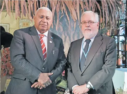  ??  ?? Prime Minister and COP23 president Voreqe Bainimaram­a and European Union’s Commission­er for Climate Action and Energy Miguel Arias Cañete in Bonn, Germany.