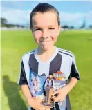  ??  ?? Dynamites player of the day Alex Scott with his trophy and certificat­e.