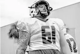  ?? COURTESY OF UCF ATHLETICS ?? Offensive lineman Parker Boudreaux, a Bishop Moore product, transferre­d from Notre Dame to UCF and hopes he is cleared to play this year for the Knights.