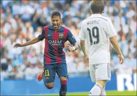  ?? FOTO: PEP MORATA ?? Neymar, celebrando el último gol de Liga azulgrana en el Santiago Bernabéu