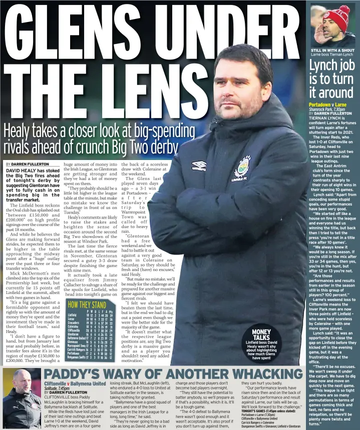  ??  ?? MONEY TALKS Linfield boss David Healy wasn’t shy about highlighti­ng how much Glens have spent