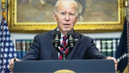  ?? EVAN VUCCI/AP 2023 ?? President Joe Biden can make a growing case that he’s helped fix inflation. But 65% of U.S. adults at the end of last year disapprove­d of how Biden has handled the economy, a survey found. By contrast, in March 2021 when the pandemic aid became law and inflation was just 2.6%, 60% of adults said they approved of Biden’s economic leadership.
