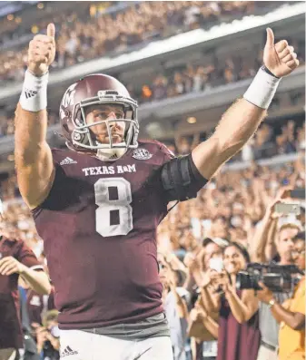  ?? JEROME MIRON, USA TODAY SPORTS ?? Texas A& M quarterbac­k Trevor Knight beat Alabama in the Sugar Bowl in January 2014 while playing for Oklahoma.