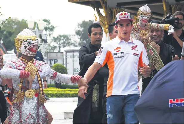  ?? Picture: AFP ?? CENTRE OF ATTENTION. MotoGP rider Marc Marquez arrives at a press conference this week ahead of this weekend’s Thailand Grand Prix in Bangkok.