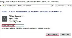  ??  ?? Falls gewünscht, können Sie den Namen Ihres lokalen Benutzerko­ntos problemlos ändern.