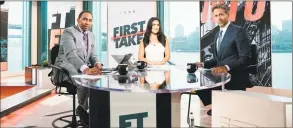  ?? ESPN Images ?? ESPN anchor Molly Qerim on the set of First Take with Stephen A. Smith, left, and Max Kellerman.