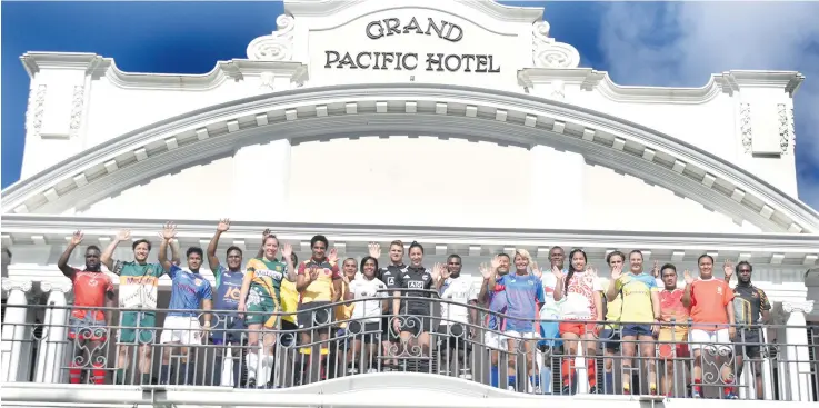  ?? Photo: Ronald Kumar ?? Captains of teams taking part in the Oceania Sevens Championsh­ips at the Grand Pacific Hotel balcony on November 8, 2017.