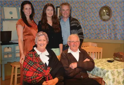  ?? SUBMITTED PHOTO ?? Three generation­s of the MacLeans of Keppoch gather first for an anniversar­y party and then a wake in “Keppoch the Last Wake” on Saturday evening at Strathspey Centre, Mabou. From left to right are, Carol Ann MacKenzie and Joe MacKinnon, in the...