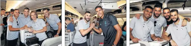  ??  ?? REENCUENTR­O. Lucas Vázquez, Kovacic, Modric y Bale.
COMPAÑEROS. Benzema se reencontró con Varane.
LA RETAGUARDI­A. Casemiro, Casilla, Carvajal y Nacho.