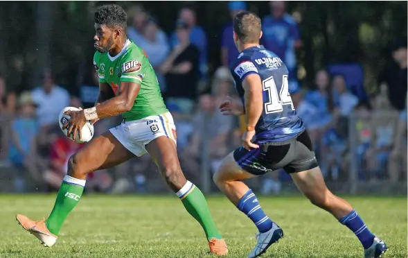  ?? Photo: ?? Fijian-born Semi Valemei (left) has been named in the Canberra Raiders team for the National Rugby League May 28 return.
Canberra Raiders