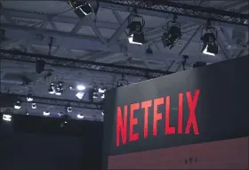  ?? KRISZTIAN BOCSI — BLOOMBERG ?? A Netflix logo sits on the online television streaming company’s exhibition area at the Gamescom 2019 gaming industry event in Cologne, Germany.