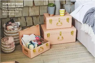  ??  ?? super STORAGE Metal trunks in Blush Pink, £108 for three, Bundleberr­y for QVCUK.COM