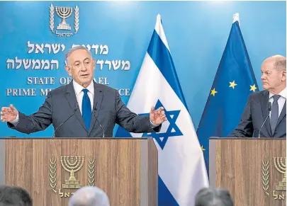  ?? Afp ?? Netanyahu, ayer, en una conferenci­a de prensa junto al canciller alemán Olaf Scholz
