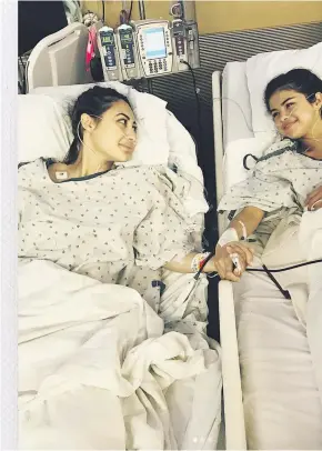  ??  ?? A photograph posted on Selena Gomez’s Instagram account on Thursday. Gomez, right, kidney transplant from Raisa due to her struggle with lupus, the actress-singer revealed