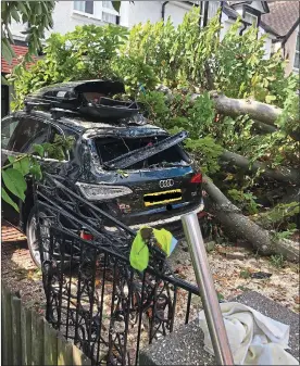  ??  ?? Write-off: the crushed Audi in the family driveway and Dan Radford, inset above