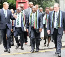  ?? PICTURE: SIYABULELA DUDA ?? CONFIDENT: Deputy President Cyril Ramaphosa, accompanie­d by other members of the South African group who presented the country’s bid to host the 2023 Rugby World Cup.