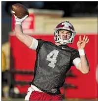  ?? NWA Democrat-Gazette/BEN GOFF ?? Who will be the starting quarterbac­k is among the top questions going into the University of Arkansas’ fall camp. Ty Storey (above) is one of the main contenders for the spot.