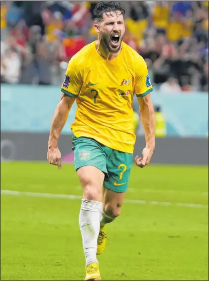  ?? Photo / AP ?? Matthew Leckie’s 60th minute goal sent Australia into the round of 16 at the Fifa World Cup.