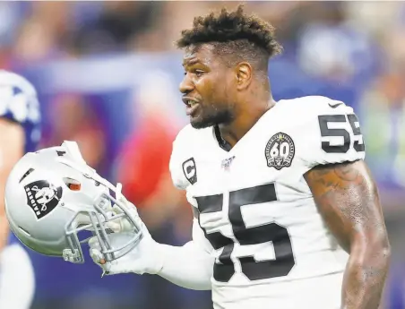 ?? Sam Riche / TNS ?? Raiders linebacker Vontaze Burfict was suspended after a helmettohe­lmet hit on Colts tight end Jack Doyle.