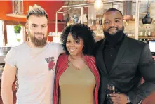  ?? Picture: SALVELIO MEYER ?? VALLEY VISIT: Cameron Millar, left, catches up with Buli G and Mr PE UberMANn Ofentse Boloko at the opening of Baakens Bistro on Wednesday last week. The little restaurant has new owners from Rustenburg and has taken the place of Friendly Stranger