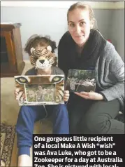  ??  ?? One gorgeous little recipient of a local Make A Wish “wish” was Ava Luke, who got to be a Zookeeper for a day at Australia Zoo. She is pictured with localmake-a-wish member Shannon Mcdonagh. PHOTO: SUPPLIED.