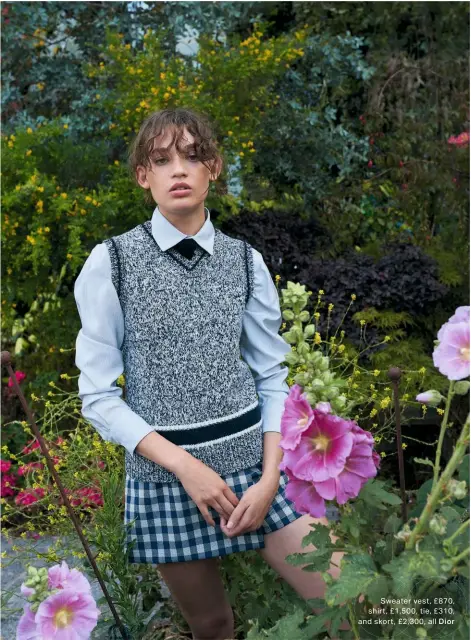  ??  ?? Sweater vest, £870, shirt, £1,500, tie, £310, and skort, £2,300, all
Dior