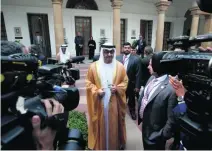  ?? Adnan Abidi / Reuters ?? Sheikh Mohammed bin Zayed with the media before a meeting with India’s prime minister Narendra Modi.