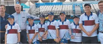  ?? Picture: Contribute­d ?? ON COURT: Celebratin­g Toowoomba Anglican School's Red Ball boys squad performanc­e at the Primary School State Championsh­ips are (back, from left) TAS head of school Simon Lees, William Comerford, Toowoomba Regional Council mayor Paul Antonino, Declan Zimmerle, Harry Sanson, Ed Barwick, Tom Pimm, Charlie Rafter, coach Alex Crook and Cr Geoff McDonald.