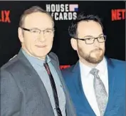  ?? Karwai Tang
WireImage ?? KEVIN SPACEY, left, and his Trigger Street Production­s partner Dana Brunetti attend the London premiere of “House of Cards” Season 3 last February.