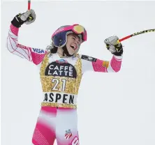  ?? AP PHOTO ?? HAPPY TO BE THERE: Olympic viewers can look for Hingham’s Alice Merryweath­er on the U.S. ski team.