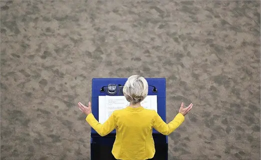  ?? AFP. ?? Ursula Von der Leyen durante su intervenci­ón en el Debate sobre el Estado de la Unión.