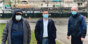  ?? PROVIDED ?? Little Village resident and cancer patient Kenneth Klein, activist Raul Montes Jr. and Blue Island Mayor Domingo Vargas hold a news conference at the site of the shuttered Crawford coal plant in Little Village on Sunday.