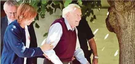  ?? REUTERS PIC ?? Oskar Groening, former Nazi SS officer dubbed the ‘bookkeeper of Auschwitz’, leaving the court after his verdict in Lueneburg, Germany, in 2015.