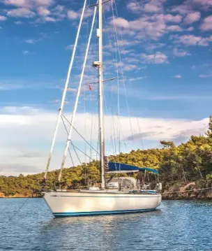  ??  ?? Richard Glen’s Swan 441 at anchor in Turkey