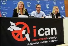  ?? Martial Trezzini / Keystone via AP ?? Executive members of the Internatio­nal Campaign to Abolish Nuclear Weapons were honored by the Nobel Committee on Friday.
