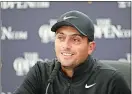  ?? PETER MORRISON/AP PHOTO ?? 2018 British Open winner Francesco Molinari talks to the media during a press conference at Royal Portrush Golf Club in Northern Ireland on Monday.