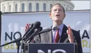  ?? Jemal Countess / Getty Images for Care In Action ?? U.S. Sen. Richard Blumenthal speaks during a protest at the U.S. Capitol on Oct. 22 in Washington, D.C.