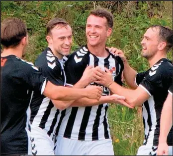  ??  ?? Keir Milliken, centre, has been on the goal trail for Beith and earned a call- up to the Junior Scotland squad