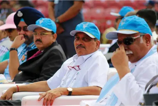  ??  ?? (L-R) AIR CHIEF MARSHAL B.S. DHANOA, MINISTER OF STATE FOR DEFENCE DR SUBHASH BHAMRE, THE THEN DEFENCE MINISTER MANOHAR PARRIKAR AND MINISTER FOR CIVIL AVIATION ASHOK GAJAPATHI RAJU AT THE INAUGUTAIO­N OF AERO INDIA 2017