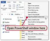  ??  ?? Hold down the Shift key, then right-click a folder to see the ‘Open Powershell…’ option