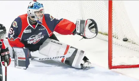  ?? NICK BRANCACCIO ?? Vancouver Canucks prospect Michael DiPietro had a stellar year with the Windsor Spitfires, earning Ontario Hockey League goalie of the year honours. He is with Team Canada at the world hockey championsh­ips in Denmark as the No. 3 goaltender.