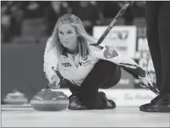  ?? CANADIAN PRESS PHOTO ?? Manitoba skip Jennifer Jones delivers a rock while playing Team Canada during the final at the Scotties Tournament of Hearts, in Kamloops, B.C., on Sunday, February 26, 2023. Jones has announced she will retire from women’s team curling at the end of this season.