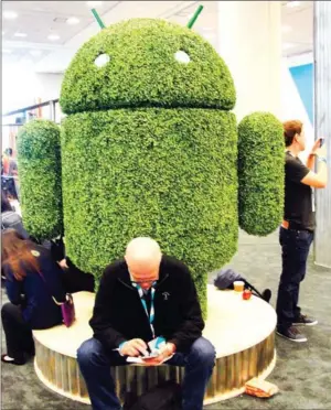  ?? GLENN CHAPMAN/AFP ?? Android-themed shrubbery watches over developers at Google’s annual gathering of developers in San Francisco, California, on May 28, 2015.