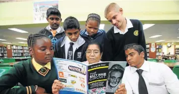  ?? Picture: THULI DLAMINI ?? GATEWAY TO LEARNING: Back, Theolin Pillay, Mohamed Abdul, Noluthando Luthuli and Daniel Bisschoff with, seated, Phumelele Hadebe, Angela Nair and Isaac Pillay at the launch of the Billy Nair Circuit and Billy Nair Education Desk