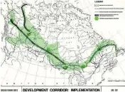  ?? ACRES RESEARCH AND PLANNING ?? The Mid-Canada developmen­t corridor would shift developmen­t to a vast territory of boreal forest.
